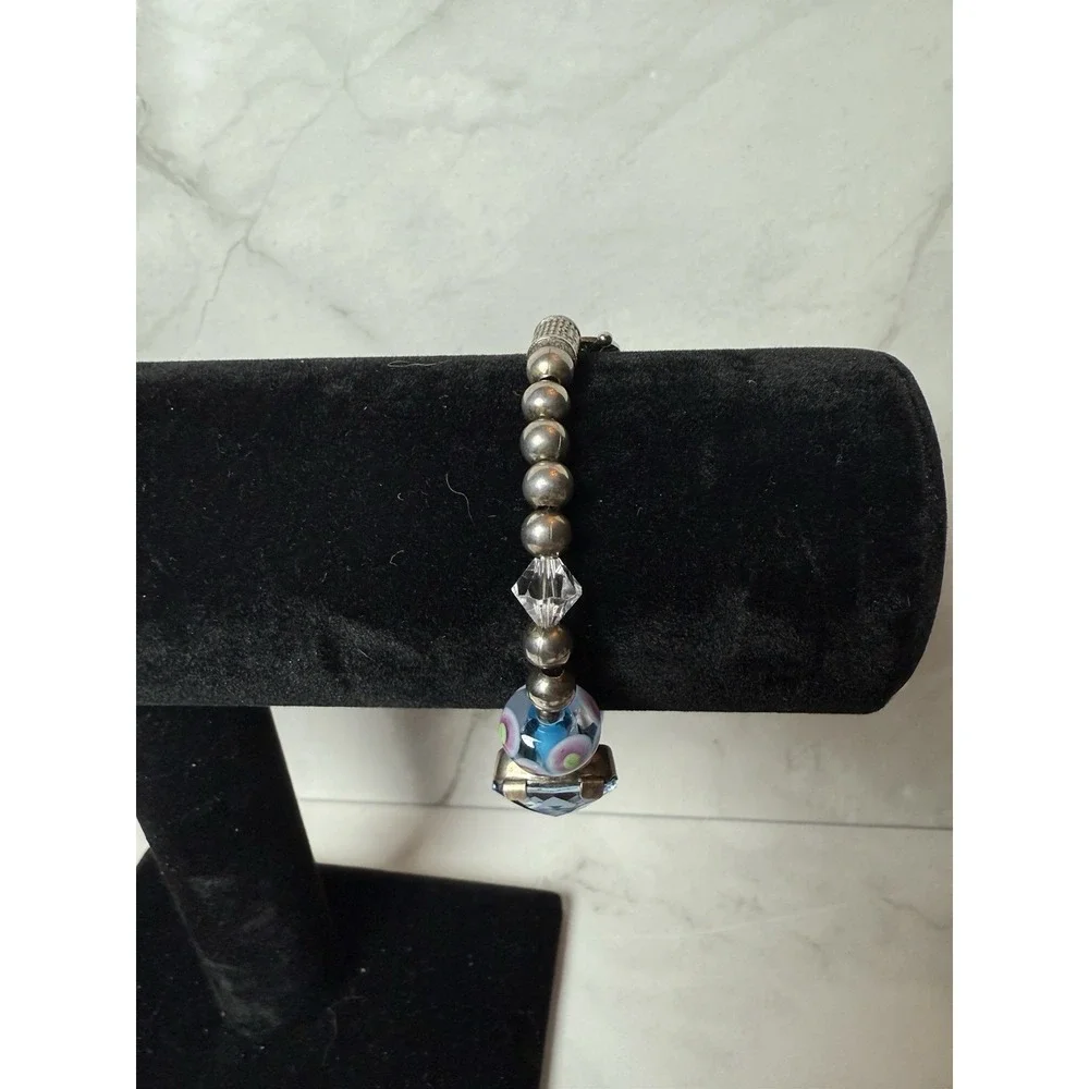 handmade beaded bracelet blue gem like bead and blue glass‎ beads